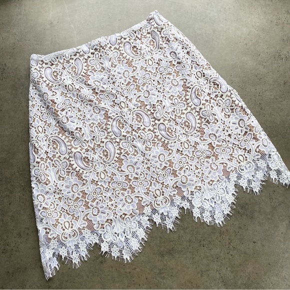 - 𝅺For Love and Lemons Vika White Lace Skirt with Nude Lining - Picture 5 of 12